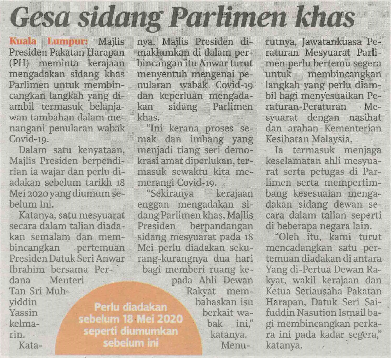 Portal Rasmi Parlimen Malaysia KERATAN AKHBAR